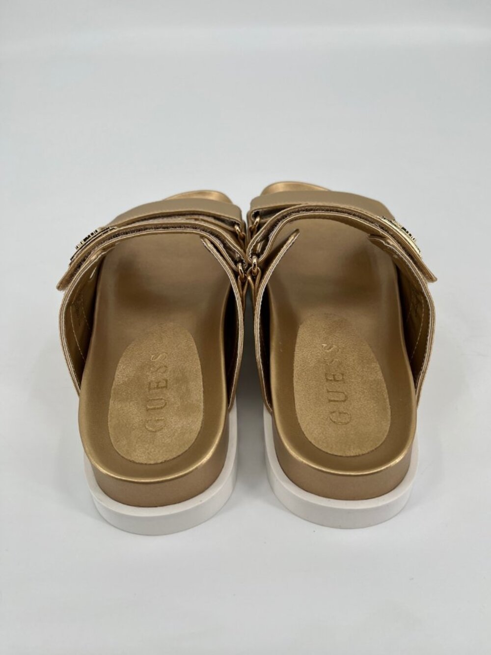 Guess Fabula Lug Sole Sandals Gold Size 9M Faux Leather Hook Loop Platform Slide - Picture 7 of 15
